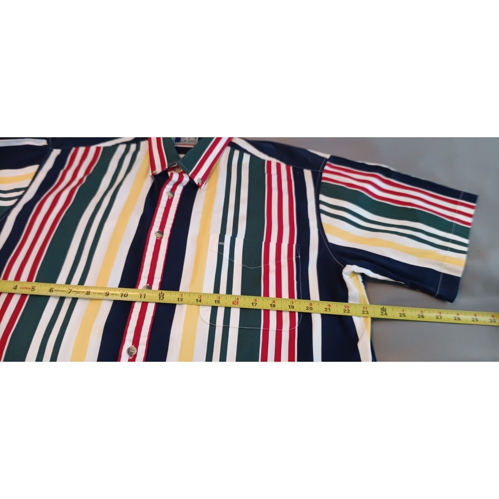 Retro Mens Short Sleeve Shirt Button Down Collared Bold Stripe L 90s Y2k Dadcore - Picture 4 of 8